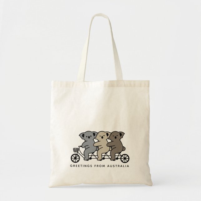 Tote Bag Texte Personnalisé Trois Koalas Riding Tandem (Devant)