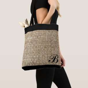 Tote Bag Texture de tissage rustique Motif Chic noir Monogr