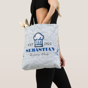 Tote Bag Texture écaillée blanche Nom du chef Boulangerie B