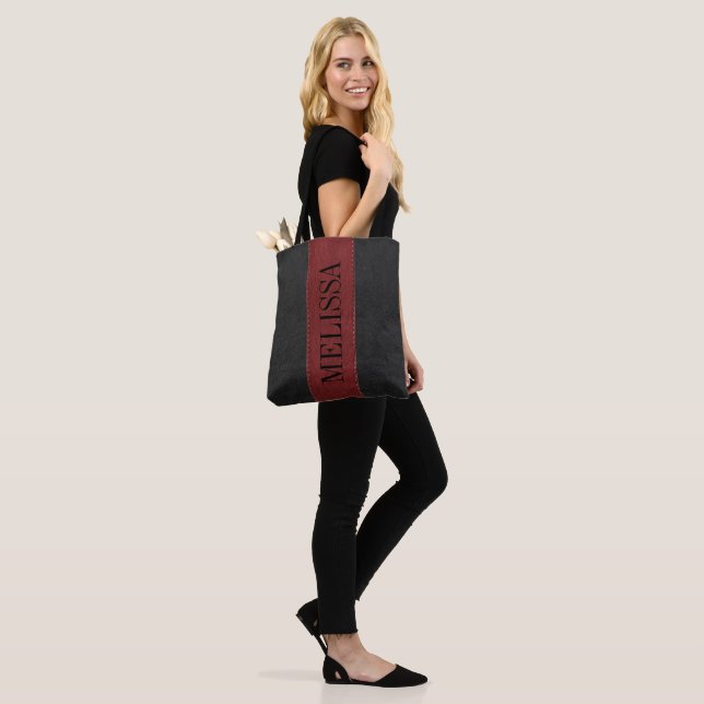 Tote Bag Texture en cuir noir et rouge-noir (Sur le modèle)