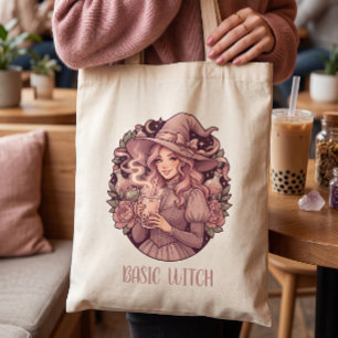 Tote Bag Thé aux perles rose Basic Witch Coquette Halloween