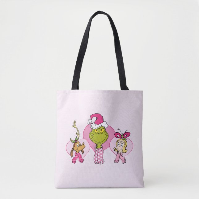 Tote Bag The Grinch Crew in Pink Valentine's Portrait (Devant)