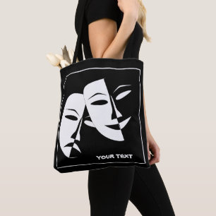 Tote Bag Théâtre Masque Comédie Tragédie Noir Blanc Per