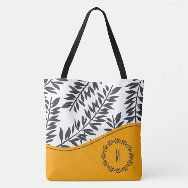 Tote Bag Thème Cabana au Charbon et Blanc avec Jaune (Dos)