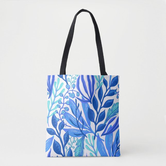 Tote Bag Thème de la feuille florale bleue (Devant)