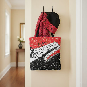 Tote Bag Thème de musique rouge et noire personnalisé