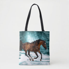 Tote Bag Thème d'hiver Galloping Arabian Horse