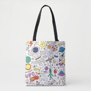 Tote Bag Thème Espace dans l'illustration style doodé