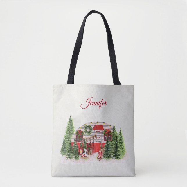Tote Bag Thème extérieur du camping de Noël Trailer (Devant)
