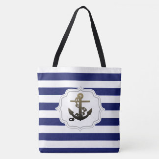 Tote Bag Thème nautique tendance Ancre Blue Stripe Motif