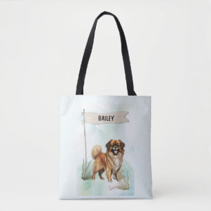 Tote Bag Tibétain Épagneul Aquarelle Chien Personnalisé