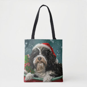 Tote Bag Tibétain Terrier Chien Noël Festif