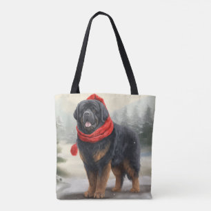 Tote Bag Tibetan Mastiff dans la neige Noël
