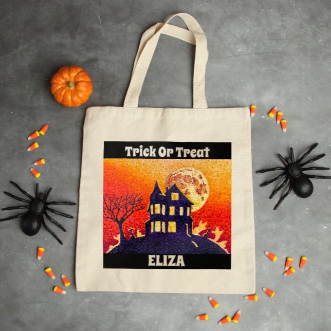 Tote Bag Ticket Halloween personnalisé ou traitement Maison (Créateur téléchargé)