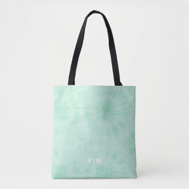Tote Bag Tie Dye | Monogramme vert de menthe pastel (Devant)