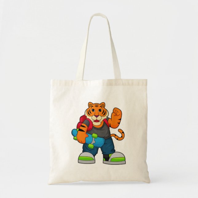 Tote Bag Tiger comme patineur avec skateboard (Devant)