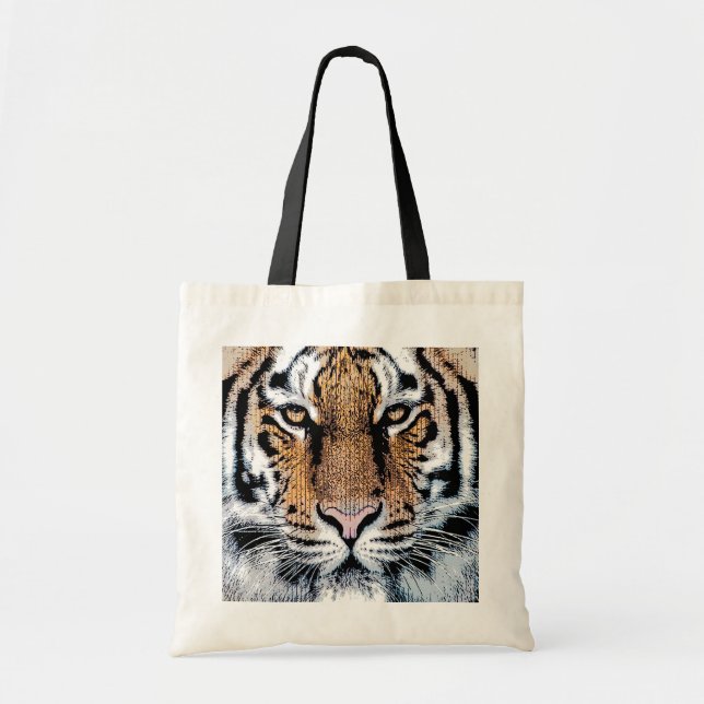 Tote Bag Tiger rayures Portrait dans Graphic Press Style (Devant)