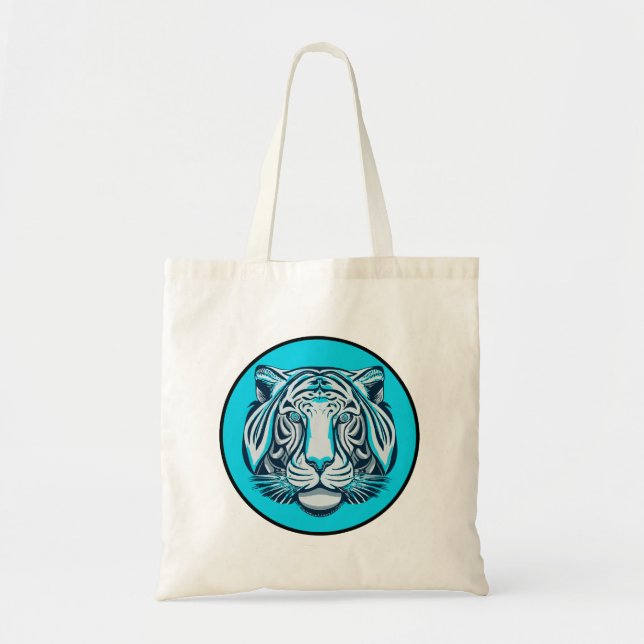 Tote Bag Tigre bleu, noir et blanc (Devant)