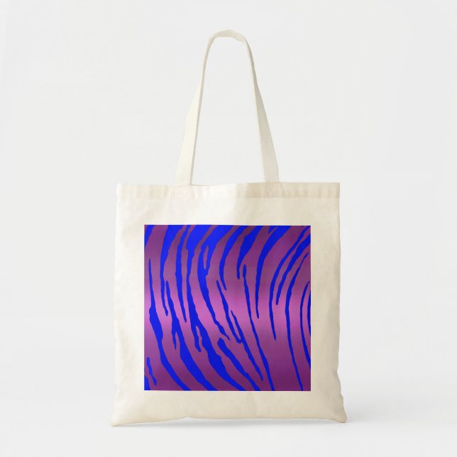 Tote Bag Tigre métallique rayures bleu rose (Devant)