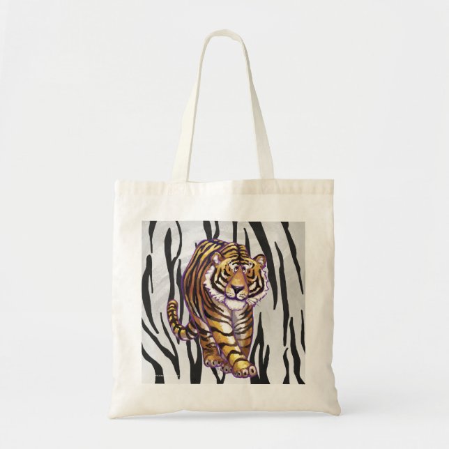 Tote Bag Tigre noir et blanc impression sauvage (Devant)