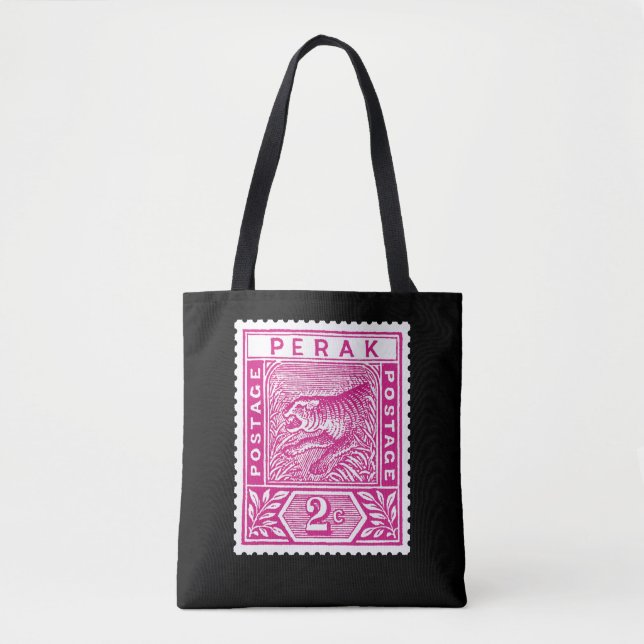 Tote Bag Tigre Perak de Timbre antique en rose (Devant)