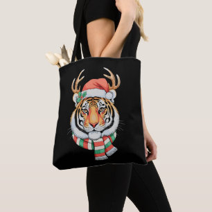 Tote Bag Tigre Renne Chapeau De Noël Du Père Noël Fêtes De 