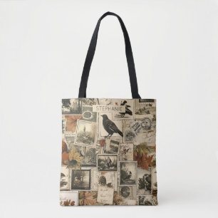 Tote Bag Timbres Antiques Oiseaux Automne Rustique Citrouil