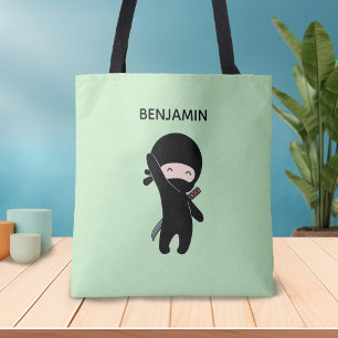 Tote Bag Tiny Happy Ninja Nom personnalisé sur Green