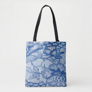Tote Bag Tissu dentelle bleue, design de tulle africaine.