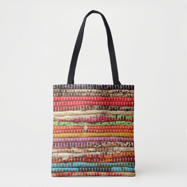 Tote Bag Tissu tissé rayé look naturel (Devant)