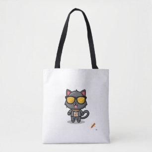 Tote Bag Titre : "Chat noir sauvage avec lunettes de soleil