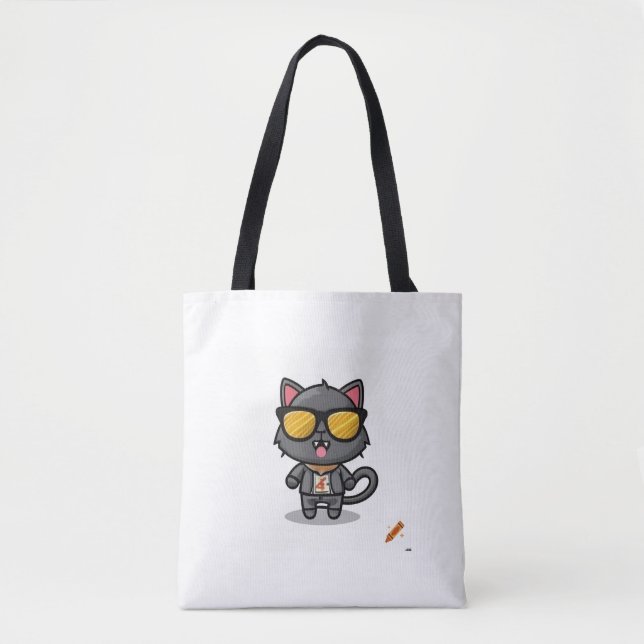 Tote Bag Titre : "Chat noir sauvage avec lunettes de soleil (Devant)
