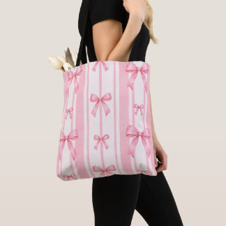 Tote Bag Titre : motif transparent à rayures roses et noeud