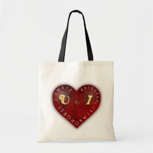 Tote Bag Toi et moi - jeu d'alphabet sur un cœur rouge