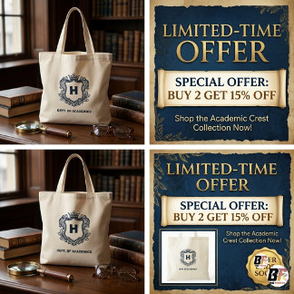 Tote Bag Toile avec blason monogramme Dark Academia