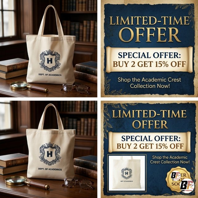 Tote Bag Toile avec blason monogramme Dark Academia (#IvyLeagueCollection)