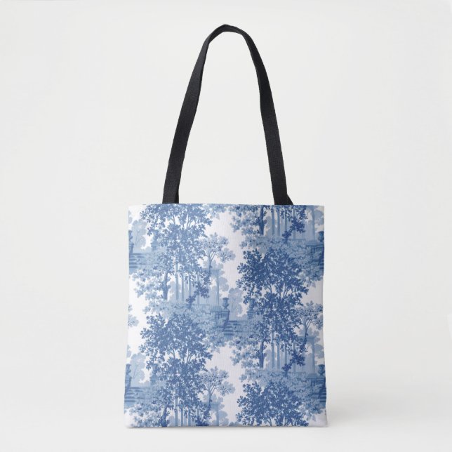 Tote Bag Toile de paysage bleu vintage avec Urnes et Colonn (Devant)