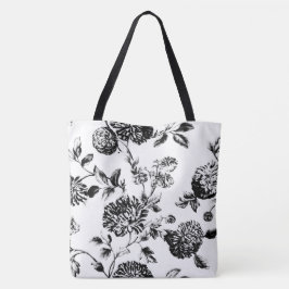 Tote Bag Toile floral moderne noir et blanc