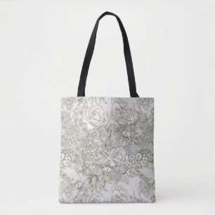 Tote Bag Toile Florale Grise Élégante