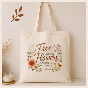 Tote Bag Toile graphique bohème «Libre comme les fleurs»