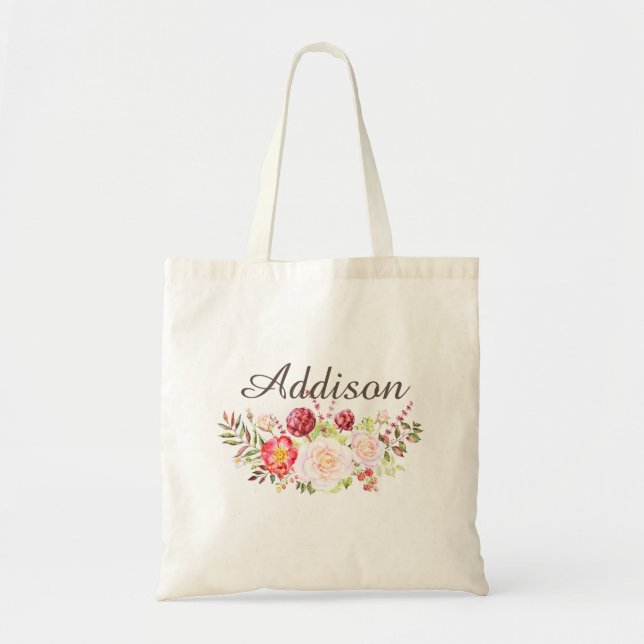 Tote Bag Toile personnalisée florale Fourre-tout de filles (Devant)