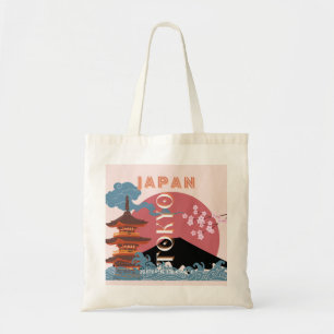 Tote Bag Tokyo Japan Travel Art, Retro Travel Art