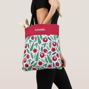 Tote Bag Tomate et concombre Motif végétal w Nom Rouge