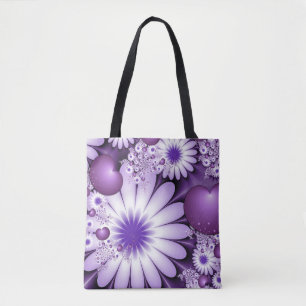 Tote Bag Tomber dans l'amour Fleurs Abstraites et Coeurs Fr