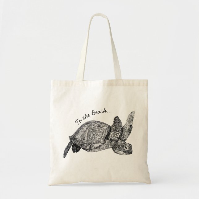 Tote Bag Tortue à la plage (Devant)
