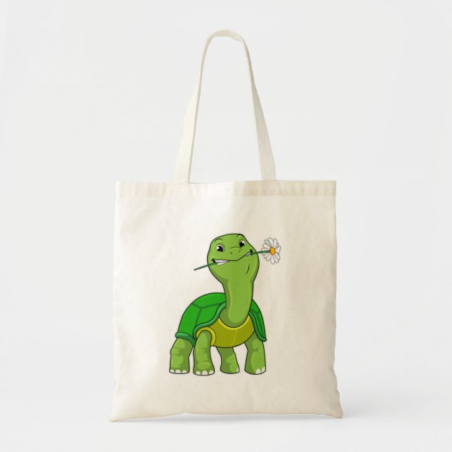 Tote Bag Tortue avec marguerite à fleurs (Devant)