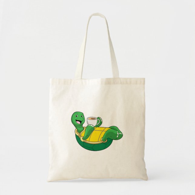 Tote Bag Tortue avec tasse de café (Devant)
