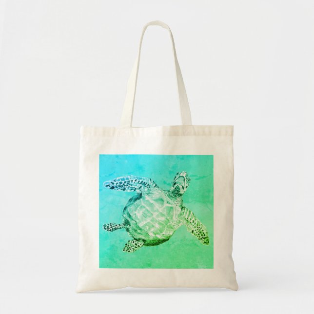 Tote Bag Tortue bleue et verte (Devant)