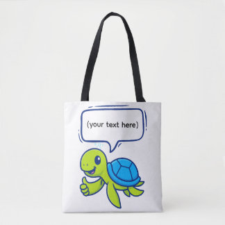 Tote Bag Tortue caricaturale mignonne avec bulle vocale