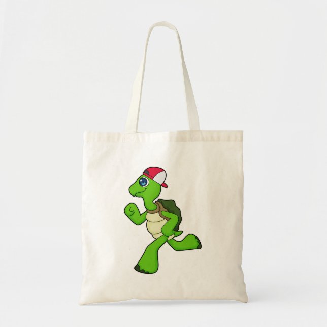 Tote Bag Tortue comme coureur avec Casquette (Devant)